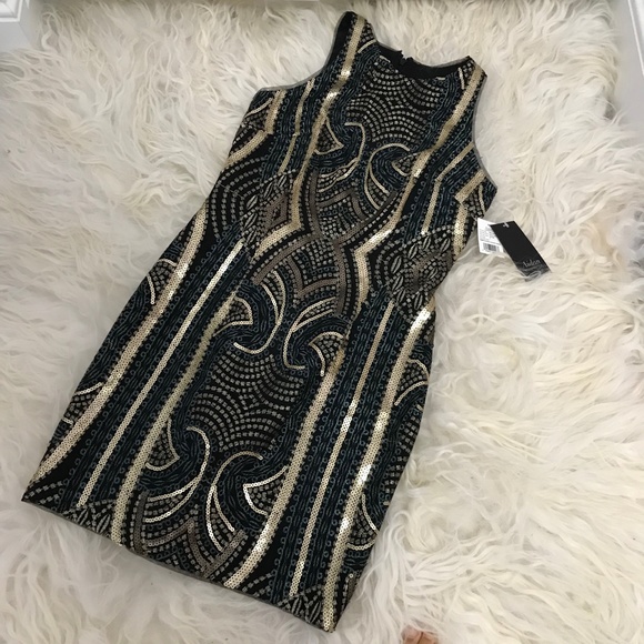 AIDAN MATTOX Metallic Sequined Clubwear Dress - Picture 3 of 9